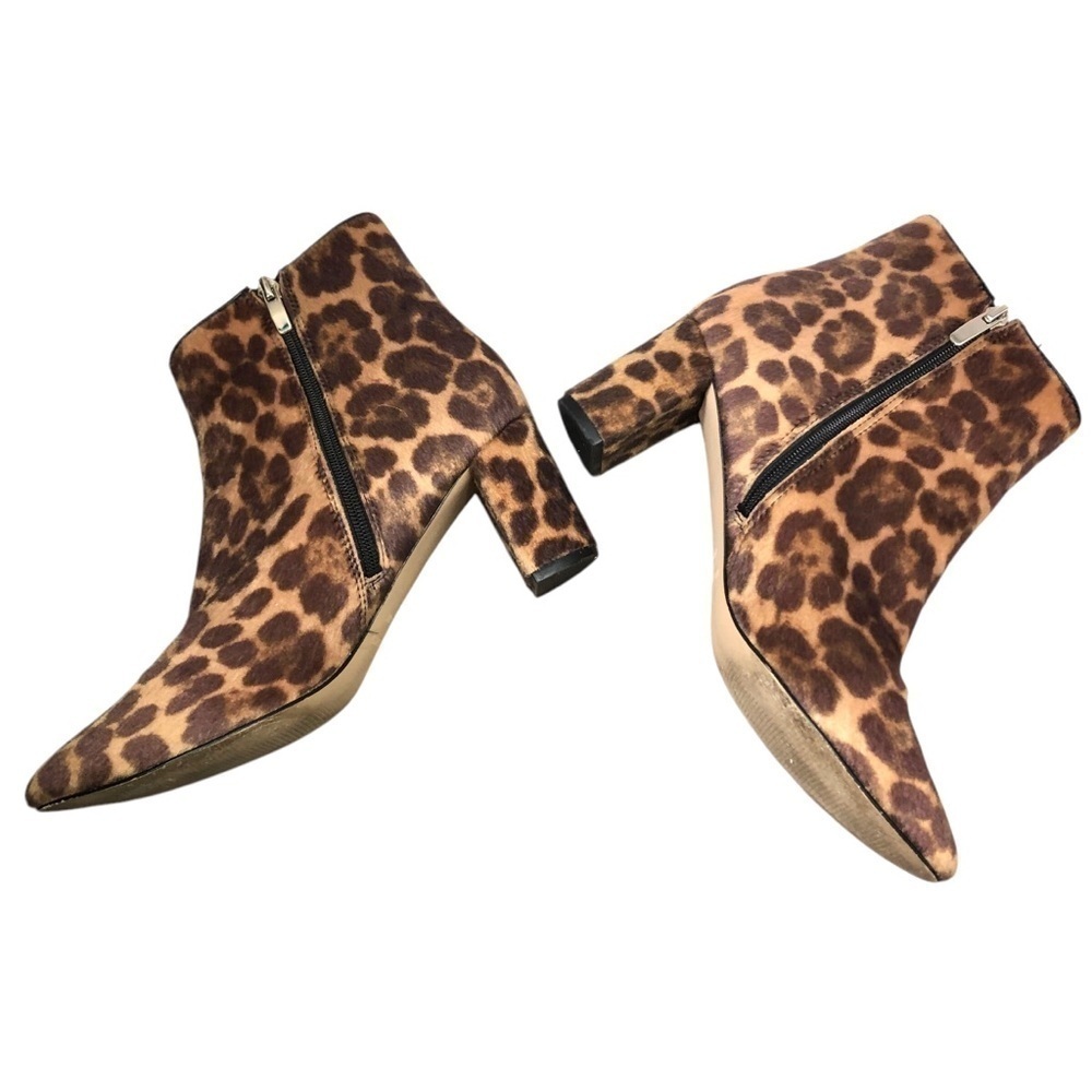 Nine West Leopard Faux Fur Boots Women's 8.5 Block Heel Midcalf Mob Wife Classic - Picture 3 of 7